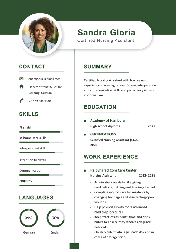 certified nursing assistant resume