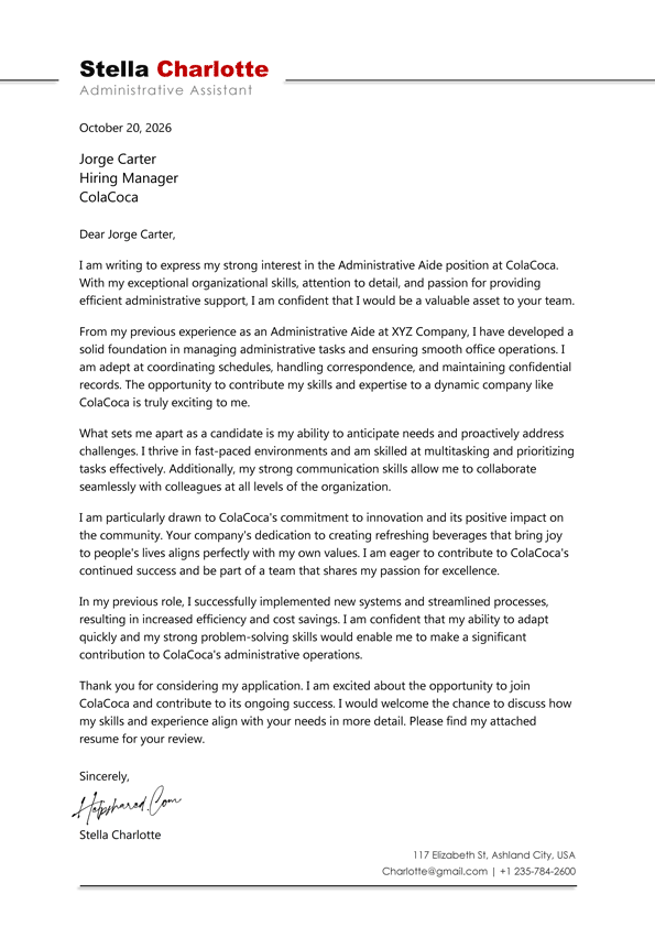administrative assistant cover letter