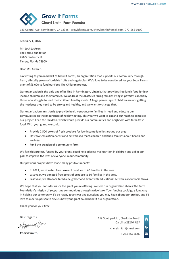 business cover letter