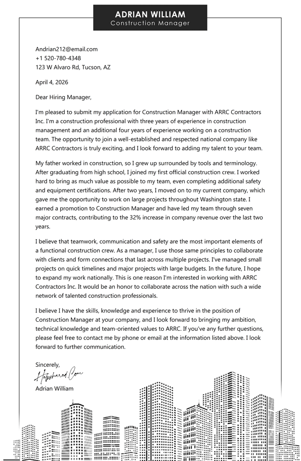 construction manager cover letter