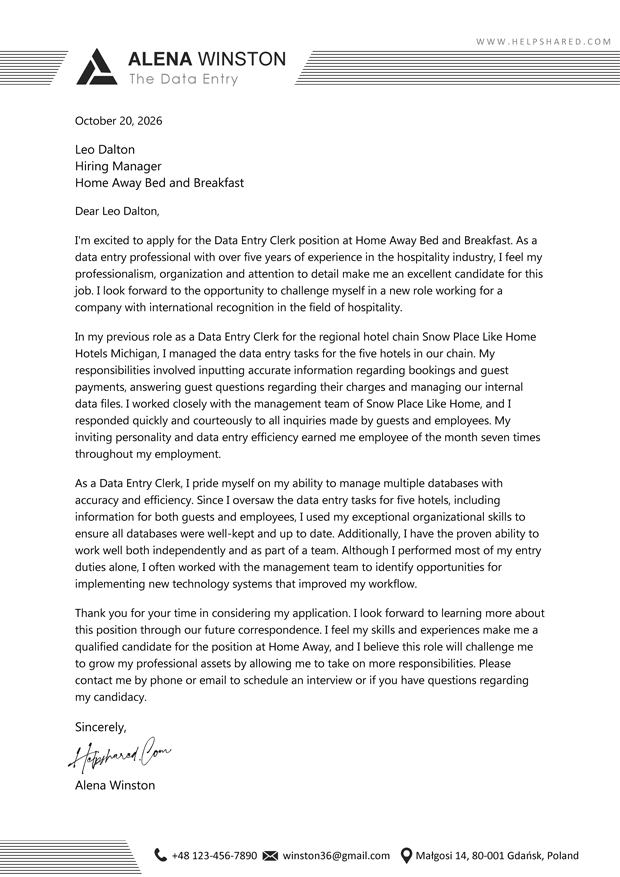 data entry cover letter