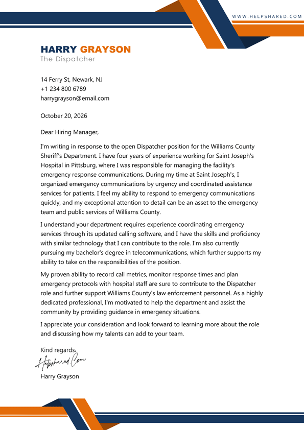 dispatcher cover letter
