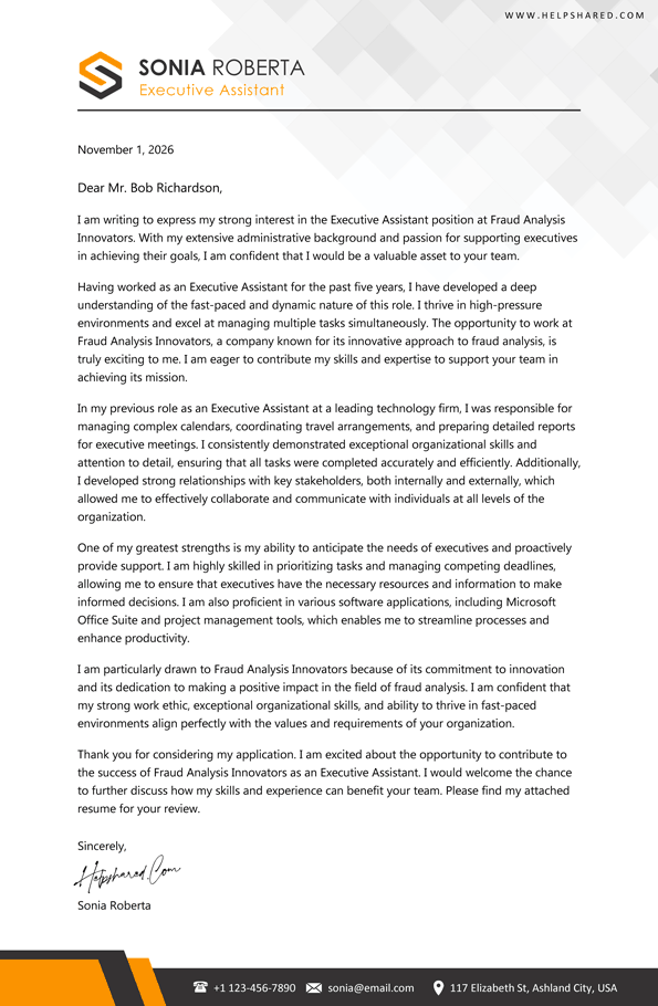 assistant cover letter