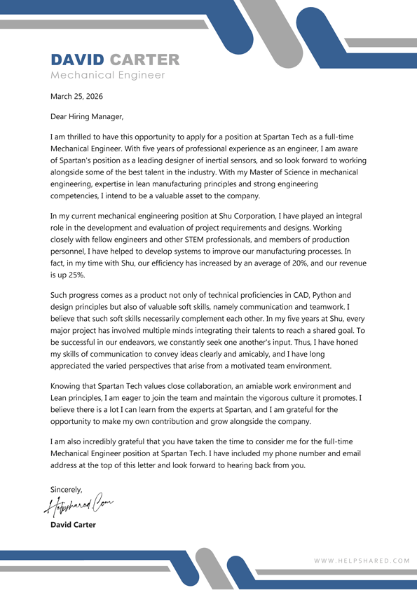 mechanical engineer cover letter