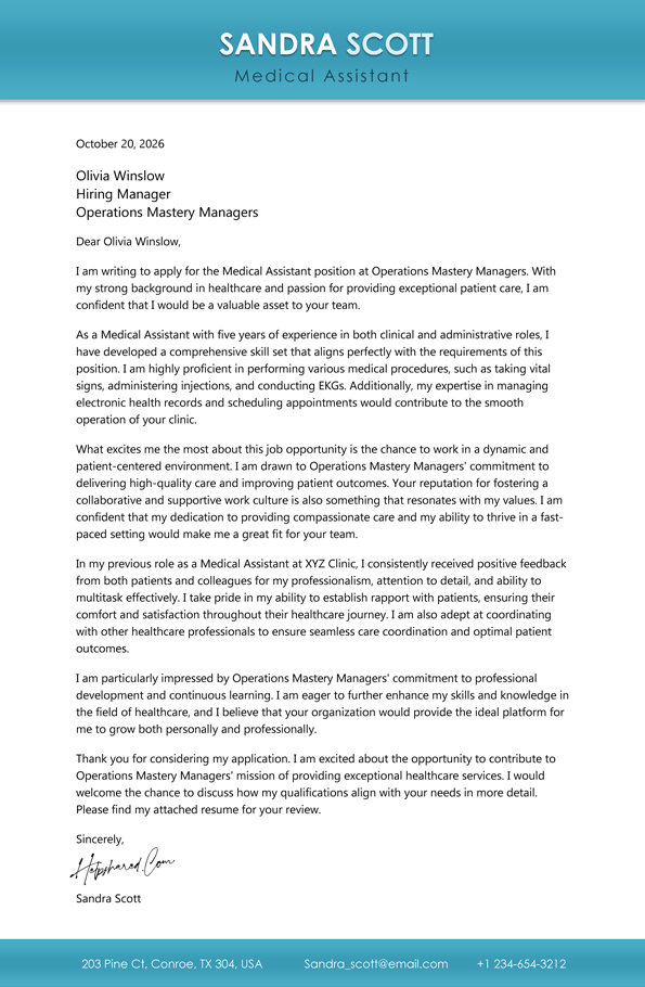 medical assistant cover letter