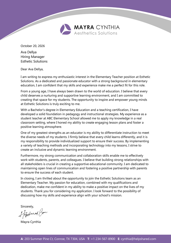 teaching cover letter