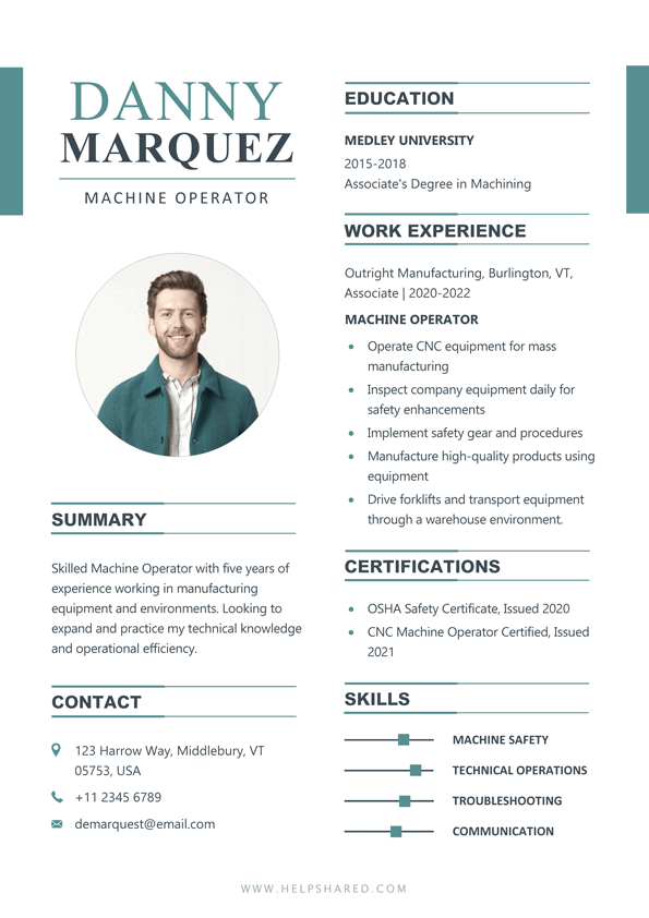machine operator resume