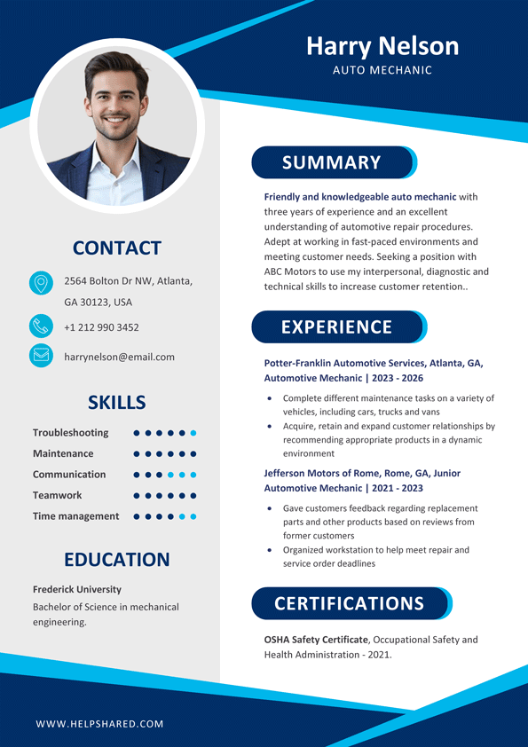 mechanic resume