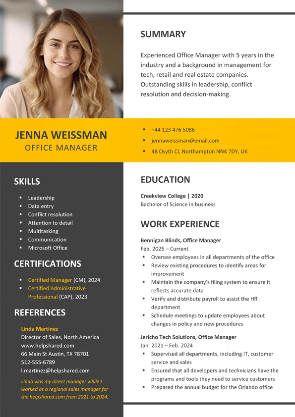 office manager resume