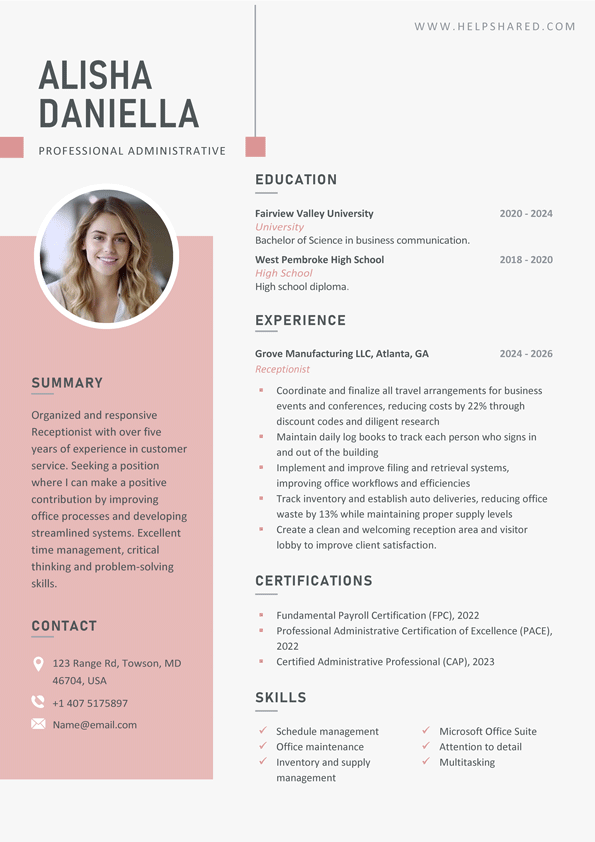 receptionist resume