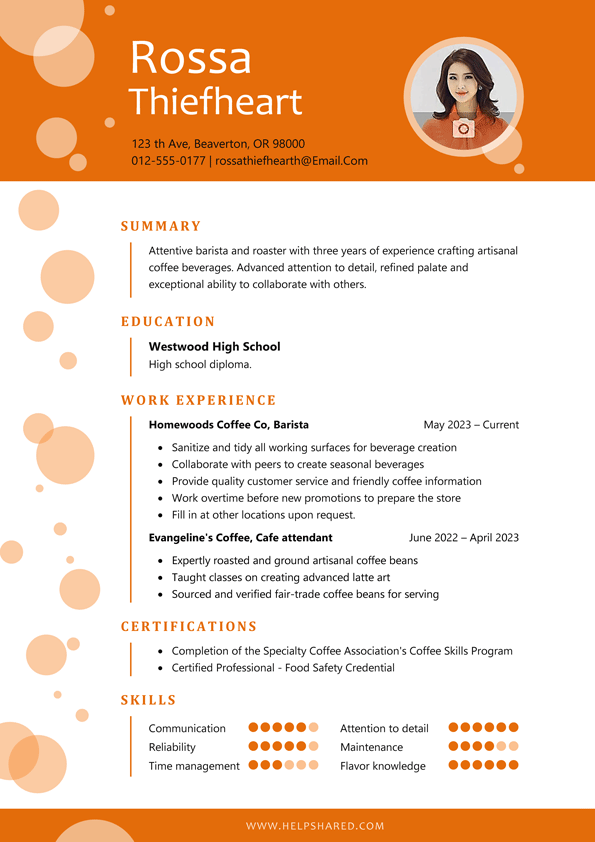 restaurant job resume