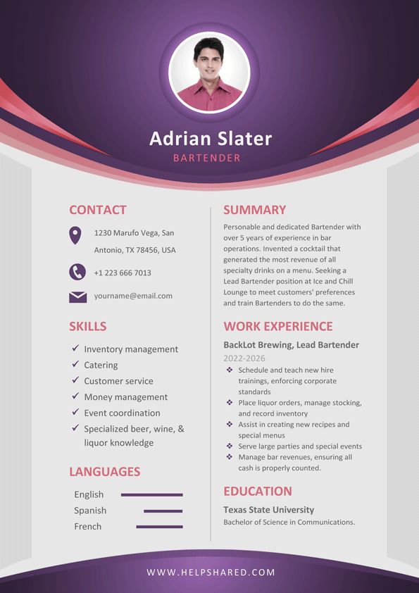 bartender resume