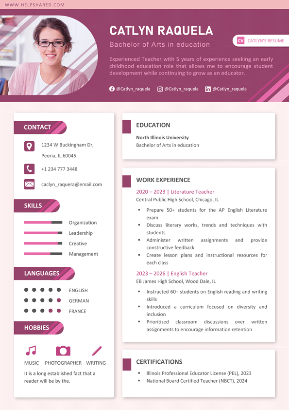 resume teacher