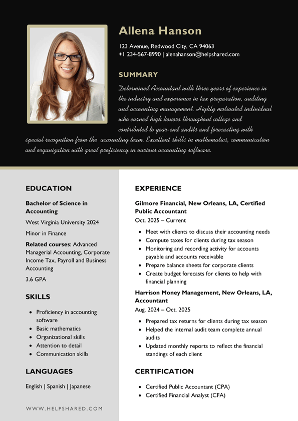 resume template accounting