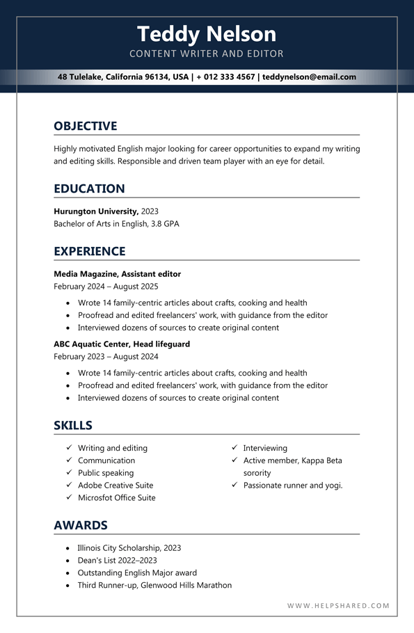 resume template college student