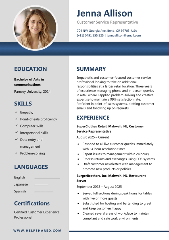resume template customer service