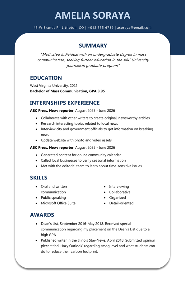 resume template graduate student