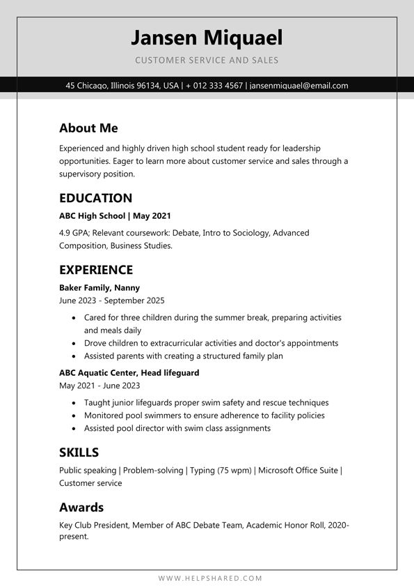resume template high school student