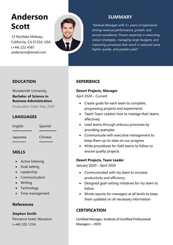 resume template manager