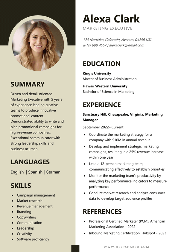 resume template marketing