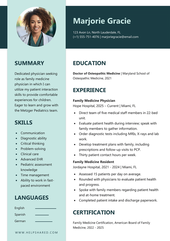 resume template medical