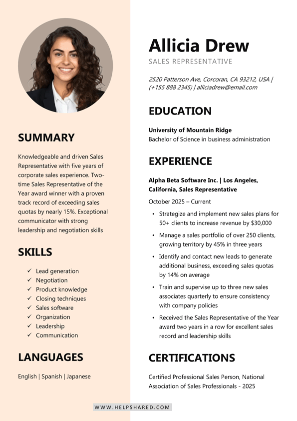 resume template sales