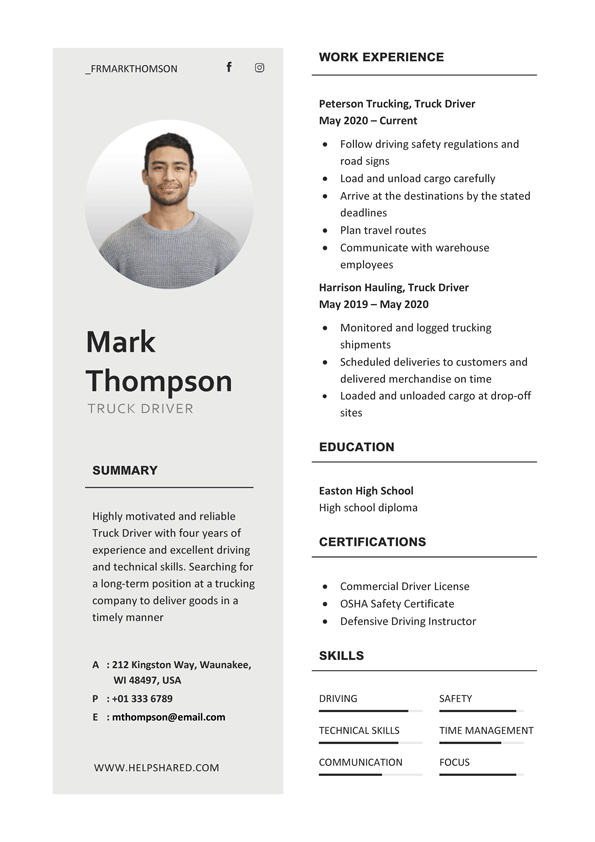 truck driver resume