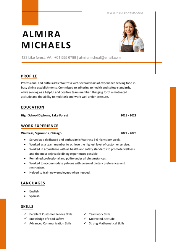 waitress resume