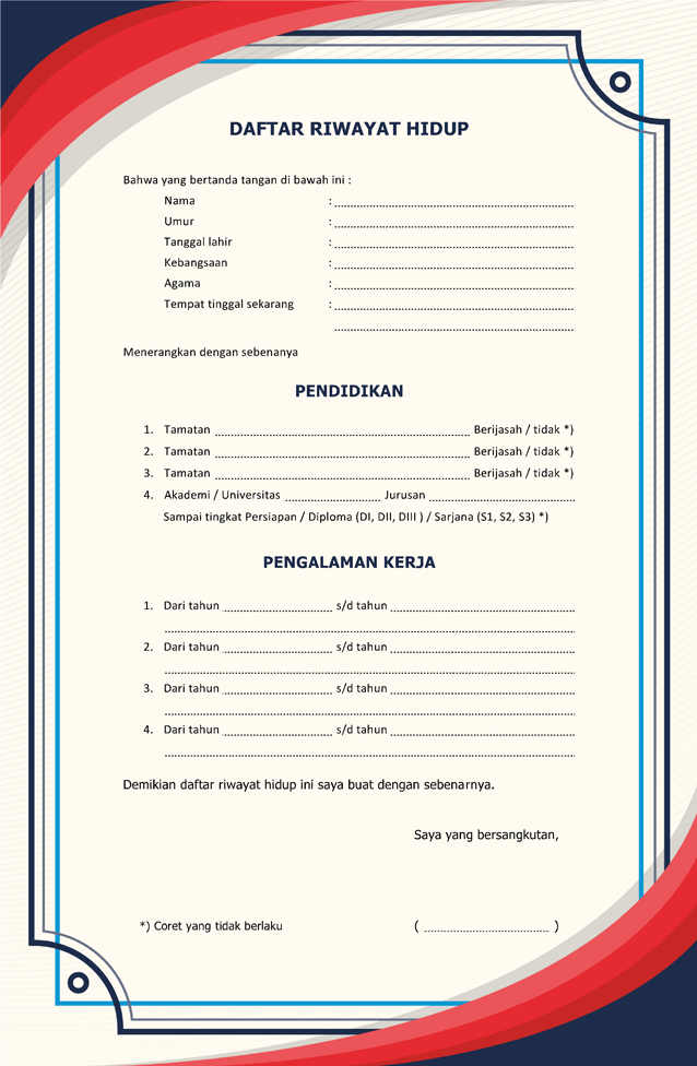 surat daftar riwayat hidup kosong