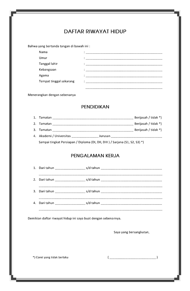 surat daftar riwayat hidup kosong