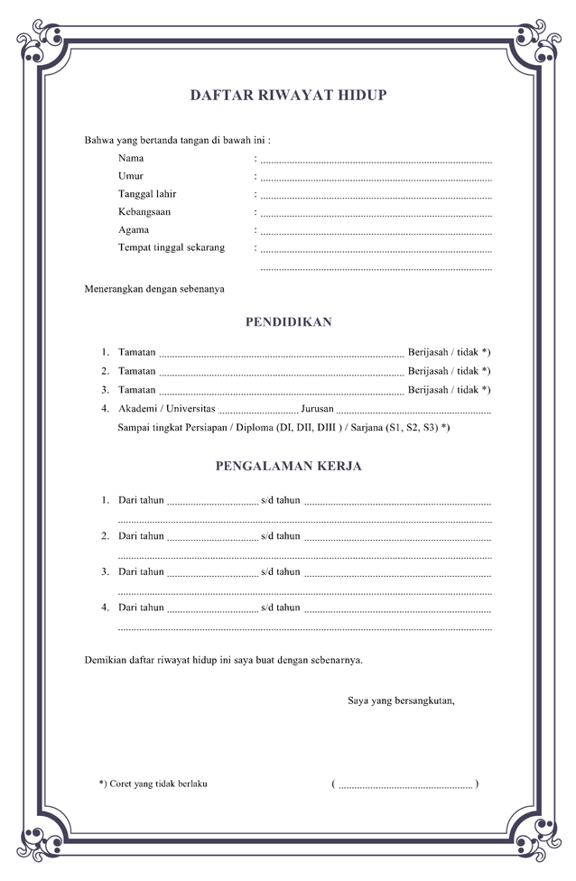 surat daftar riwayat hidup kosong