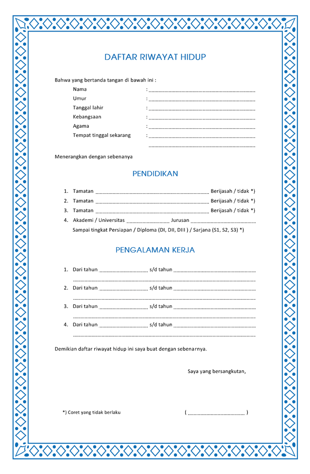 surat daftar riwayat hidup kosong