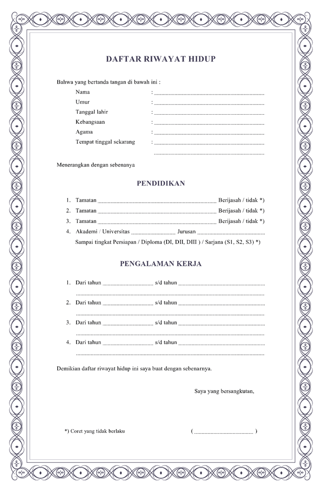 surat daftar riwayat hidup kosong