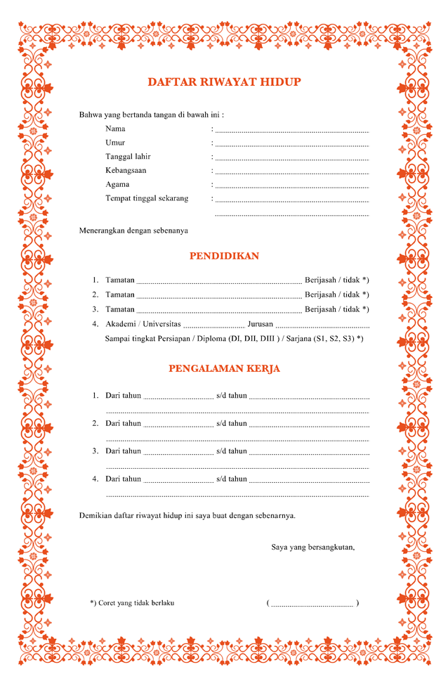 surat daftar riwayat hidup kosong