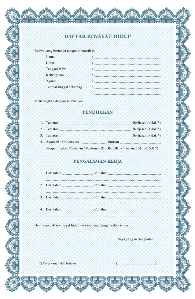 surat daftar riwayat hidup kosong