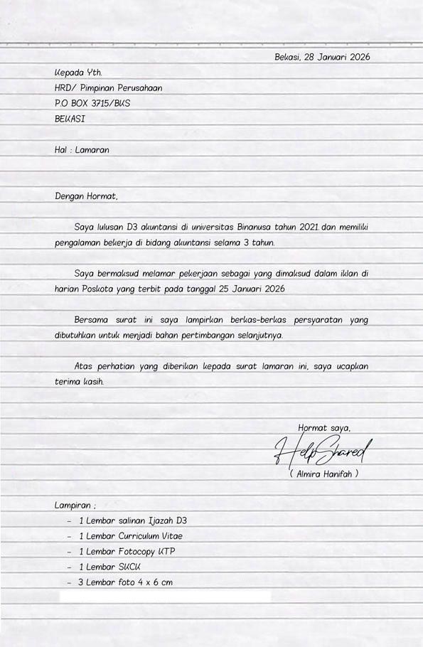 kertas folio contoh surat lamaran kerja tulis tangan kertas folio contoh surat lamaran kerja tulis tangan